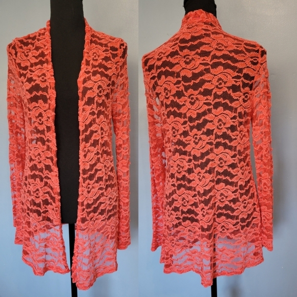 Chris and Carol Lace Cover-up Overlay Cardigan Red Large - Picture 1 of 6